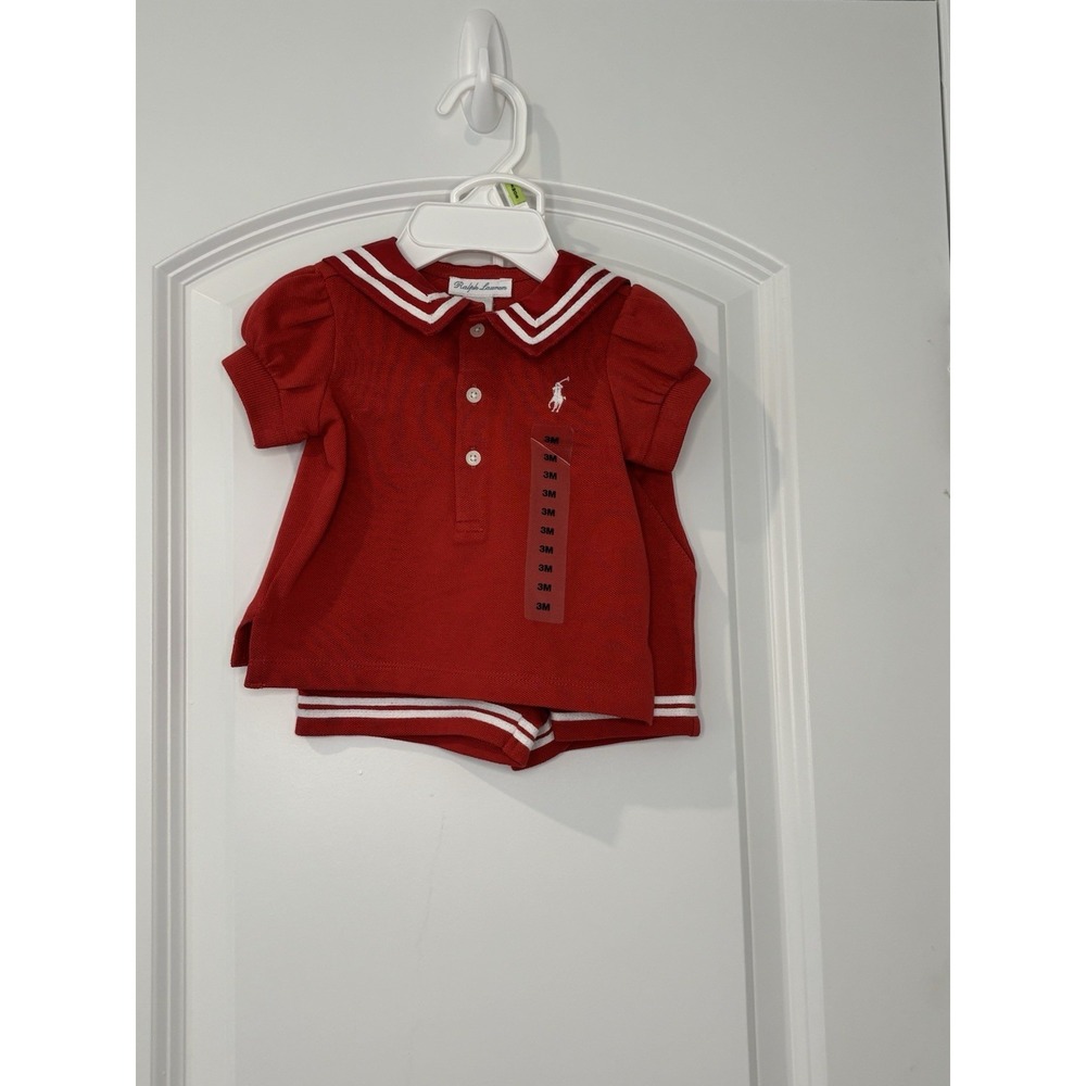 Ralph Lauren Baby Girl Sailor Short Set 3M NWT Red Nautical 2-Piece Outfit - Picture 4 of 8